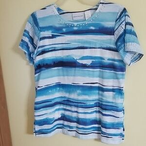 Alfred Dunner Aqua and White Patterned Top